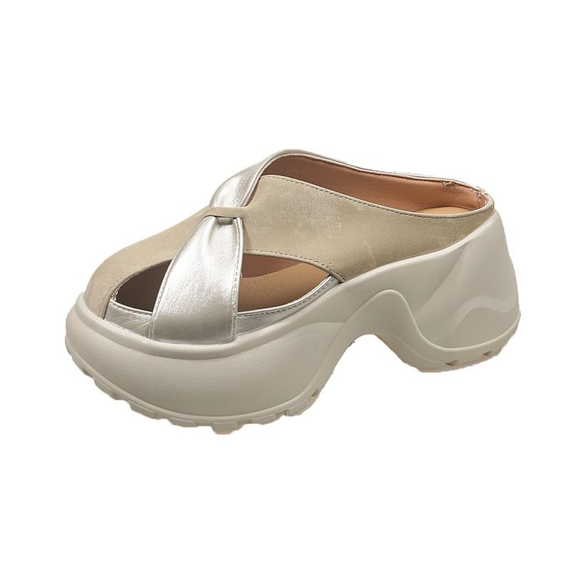 

Thick bottom heightening Boken bag head half slippers women s summer wear 2025 new high-end fashion super fire cool slippers 35