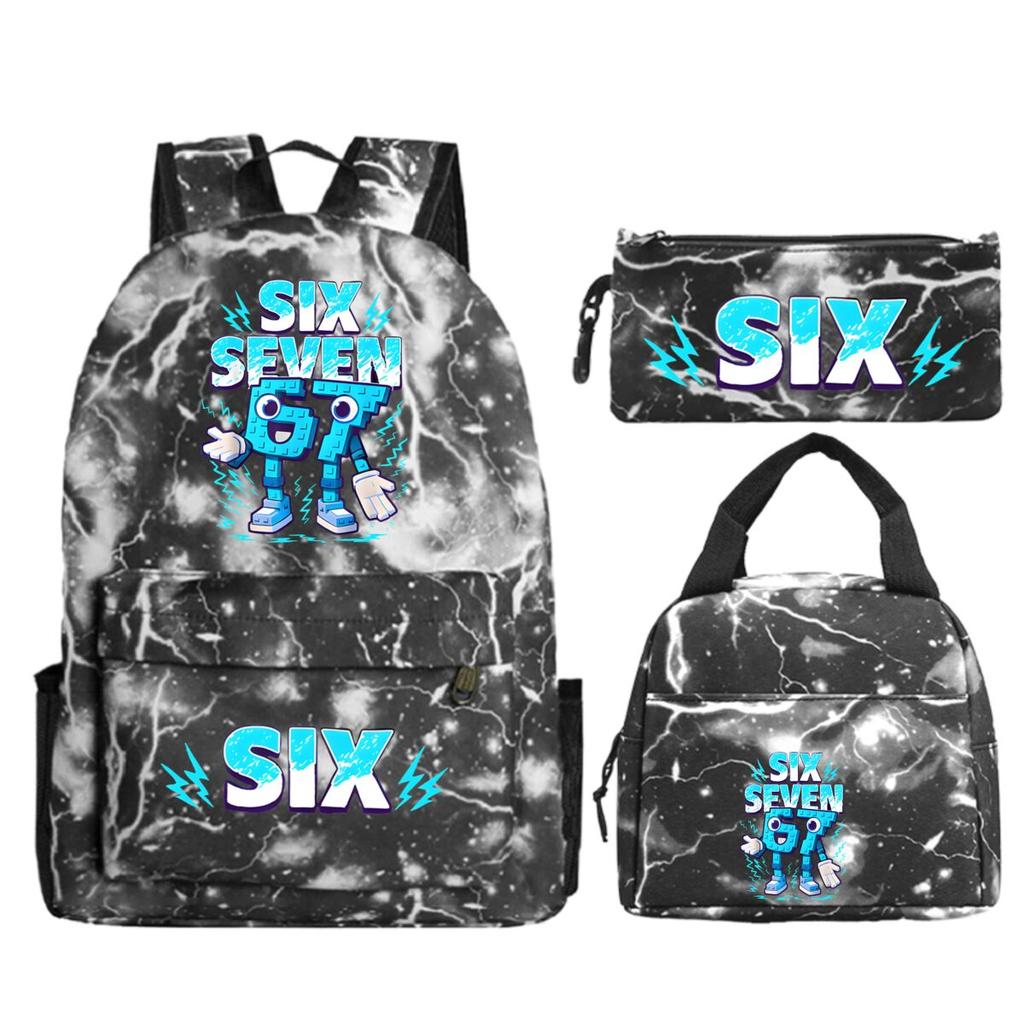 Fun Six Seven Print 3Pcs/Set Backpack Teen Boy Girl Back To School Schoolbag 67 Italian Brainrot Lunch Bag Rucksack Pencil Case
