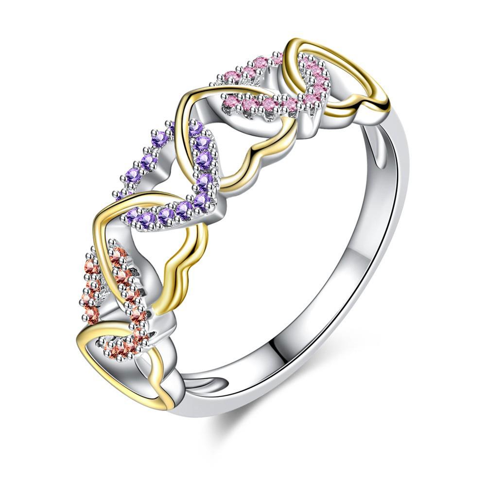 Two-Tone Heart-Shaped Zircon Ring - Women's Light Luxury Fashion Design