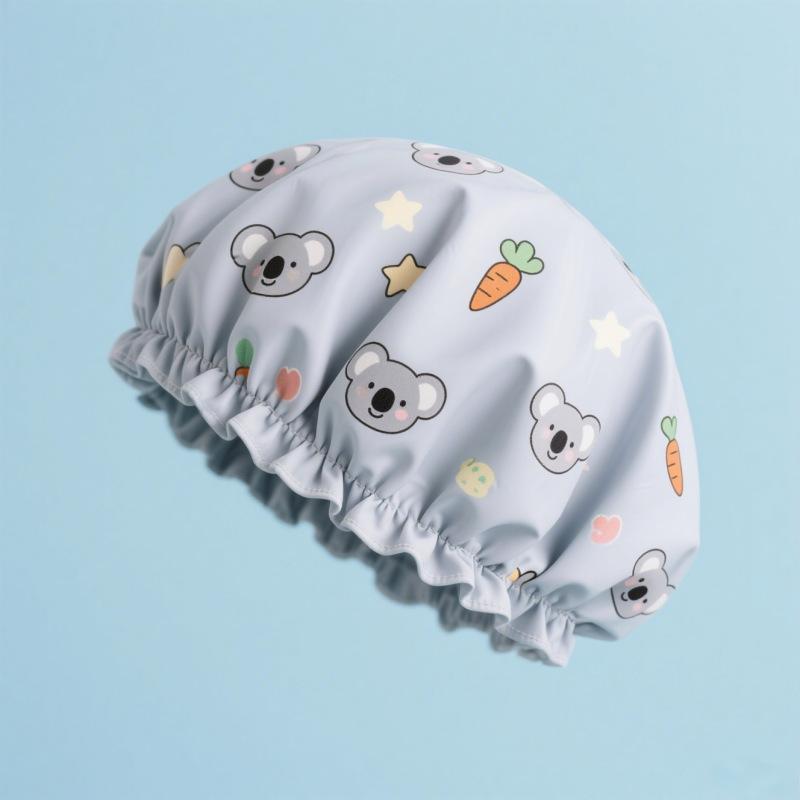 1 Pcs Women Shower Cap Waterproof Wide Elastic Band Reusable Bathroom Cup Cartoon Cat Bear Dog Shower Hat Bathroom Accessories