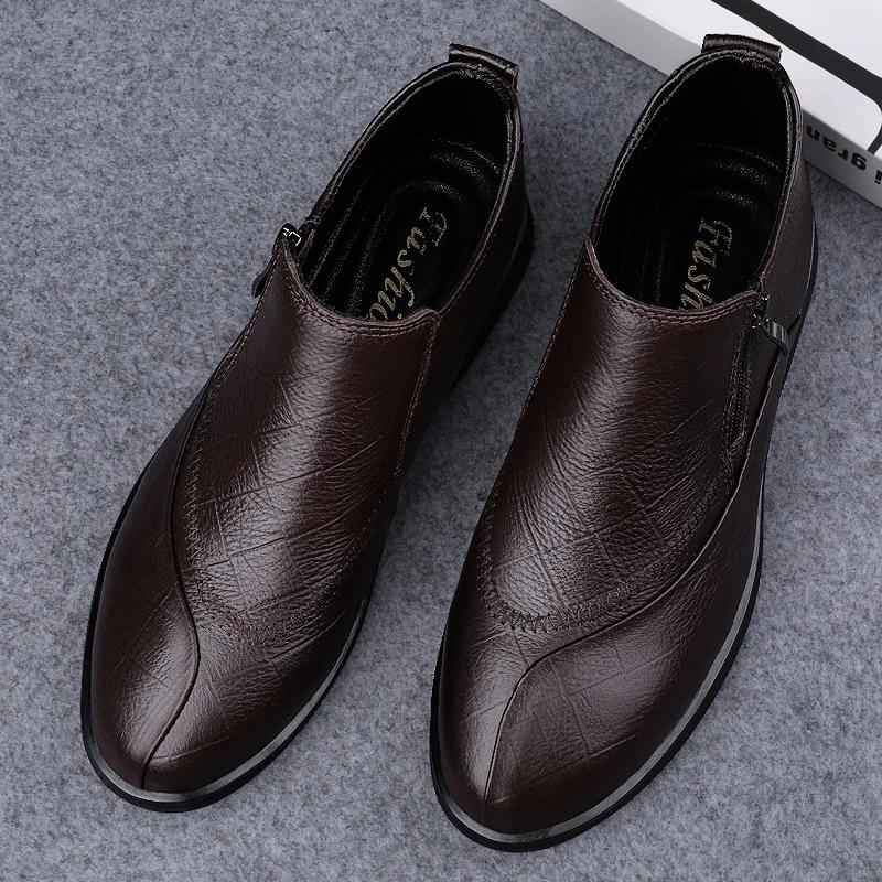 Fashion Italian Men's Genuine Leather Shoes Brand Business Dress Shoe All-Match Comfy Casual Wedding Breathable Antiskid Walking Shoes