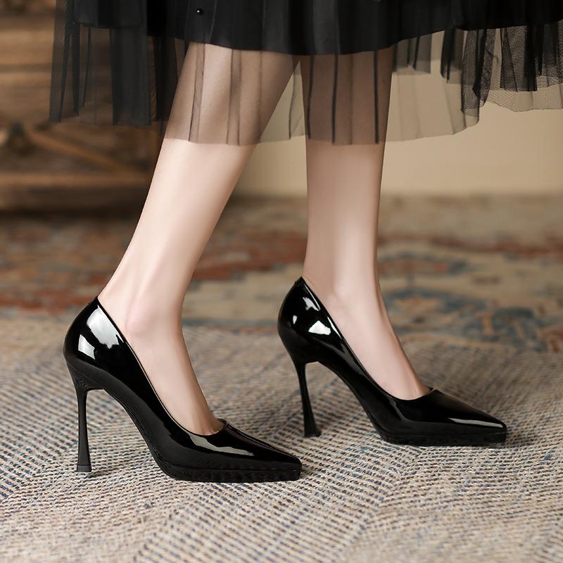 16-1 Solid color patent leather sexy super high heel waterproof table women's shoes new pointed thin heel high heels