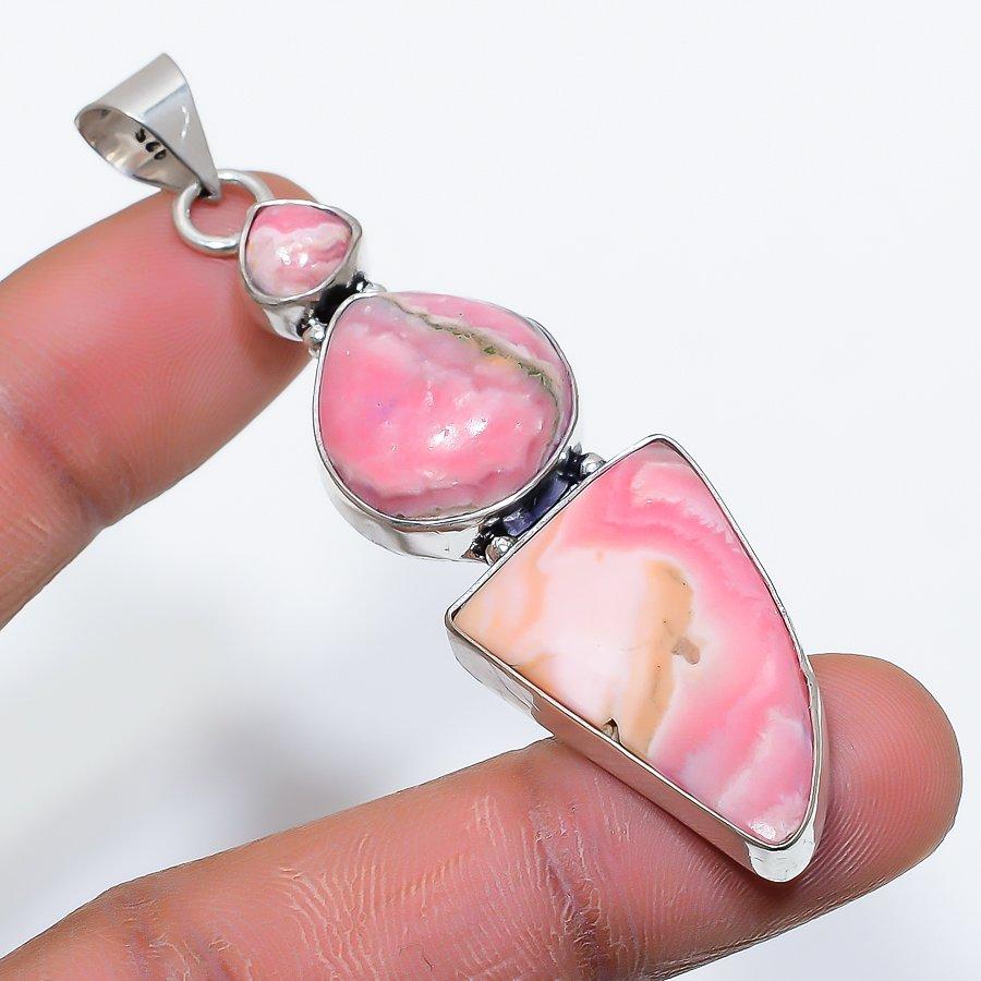 Rhodochrosite Gemstone Handmade 925 Sterling Silver Jewelry Pendant 2.80" SU-9970