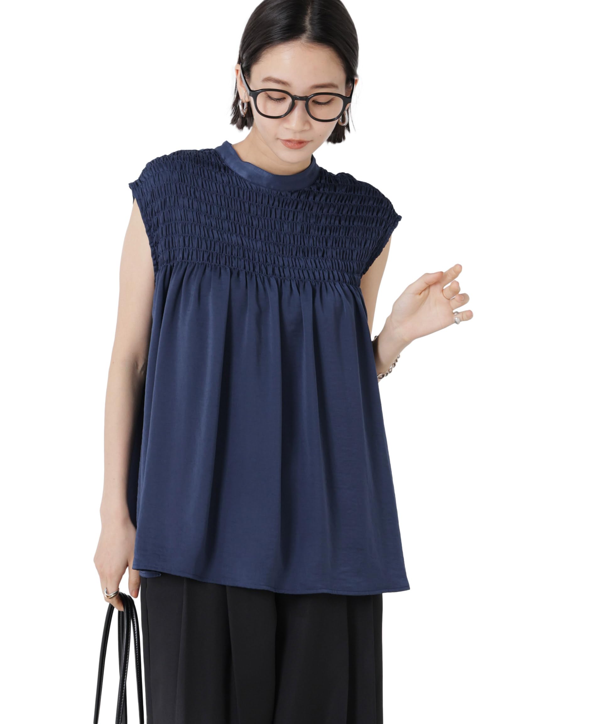 

Женская блузка без рукавов Nano Universe с присборенным передом, размер F, 120, темно-синий, 673-5121319