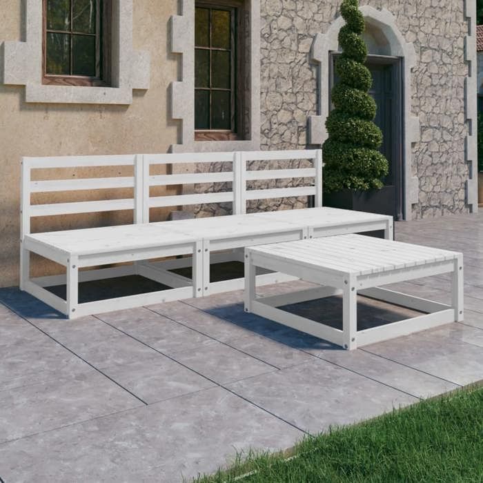 VidaXL Salon de Jardin 4 pcs Ensemble de Meubles d'Extérieur Mobilier de Patio Meubles de Terrasse Mobilier de Jardin Blanc 3075305