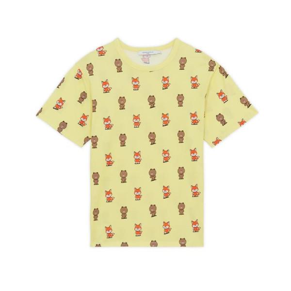 

Дом Кицун Желтая футболка с короткими рукавами из коллаборации с Line Friends Collection со сплошным узором
