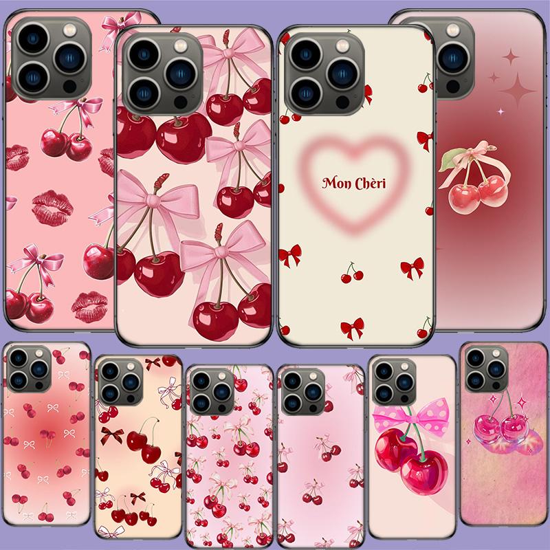 Cherry Bow Phone Case For Iphone 17 Air 15 Pro 14 Plus 16 Pro Max 17E 16E 12 13 Mini 11 Cover Cute Fundas