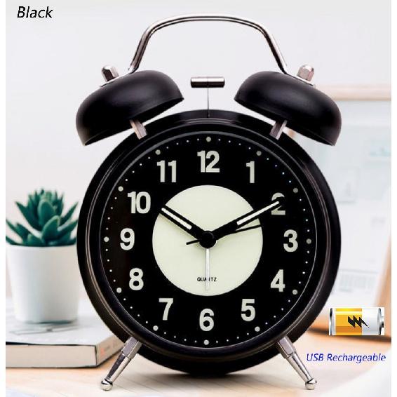 Silent Non-Ticking Analog Quartz 4 Inches Battery Operated Twin Bell Loud Alarm Clock with Backlight for