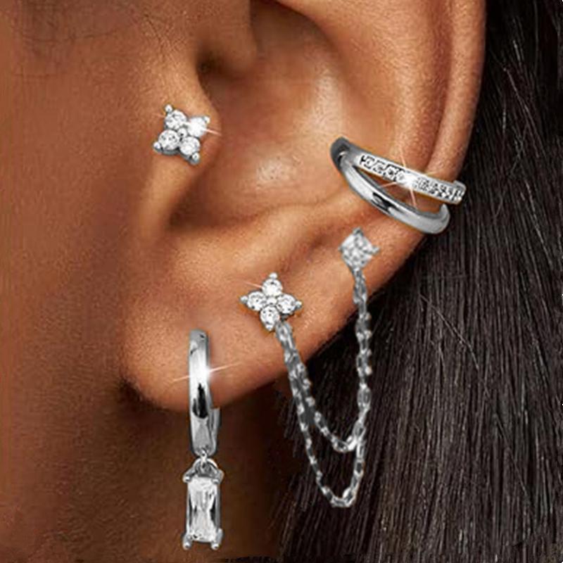 4PCS Shiny Crystal Tragus Huggie Earring Set Fashion Zircon Cartilage Hoop Earrings Helix Piercing Bulk Flower Lobe Ear Stud Lot