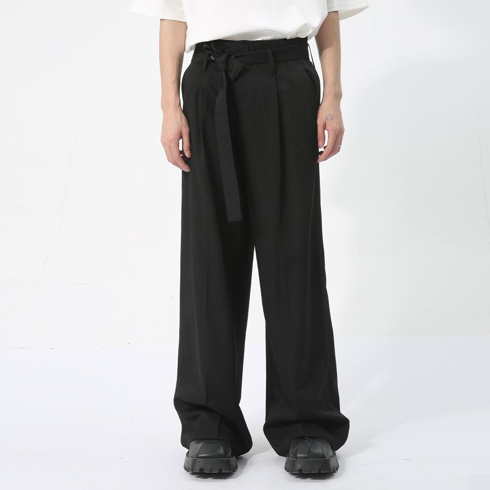 Men's New Product with Japanese Ribbon Decoration, Three-dimensional Design, Drape Feeling, and Trendy Trousers