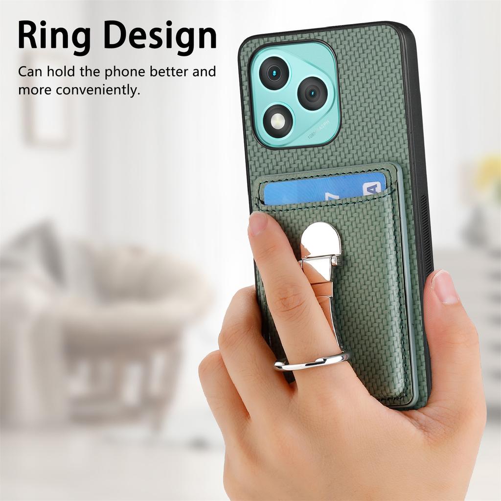 Für Honor 400 Lite 5G Leder Handy-Rückseite mit Ständer und Kartenfächern Kohlefaser-Textur