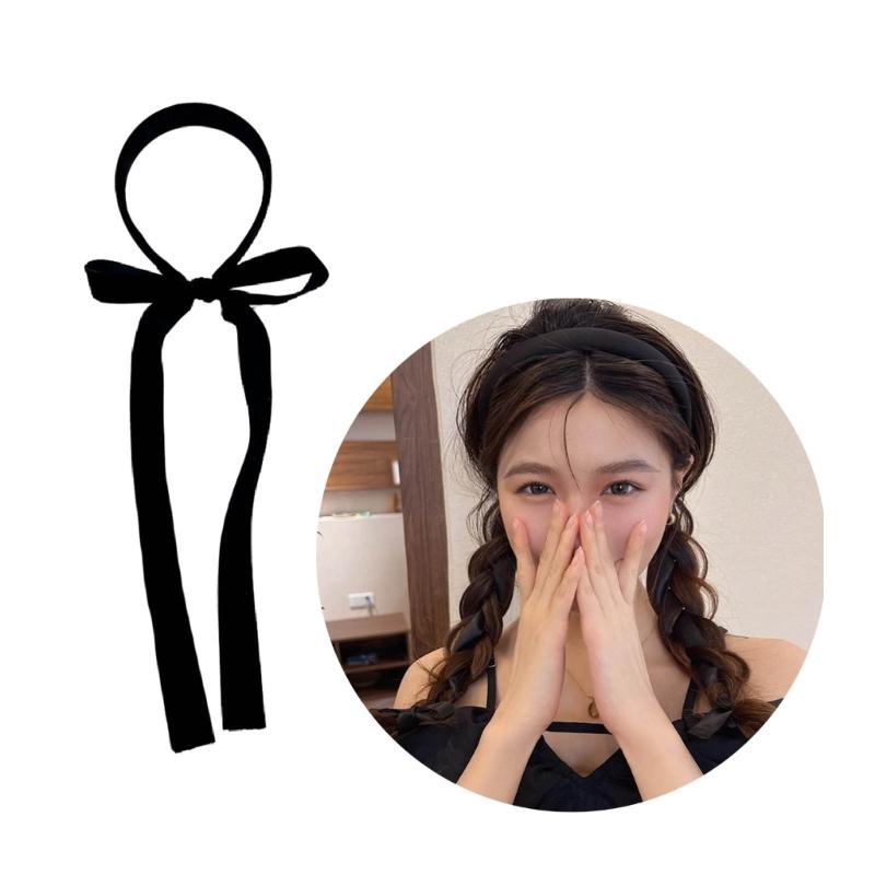 Bezel Headwear with Ribbon Tail for Girls Women Trend Hair Bands Fairy Headband DIY Hair Hoop for Fashionable Look