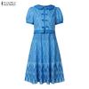 ZANZEA Women Summer Casual Short Sleeve Retro Print Dress