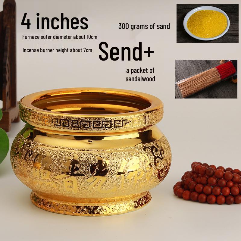 Small Ceramic Buddha Incense Burner with Golden Sand