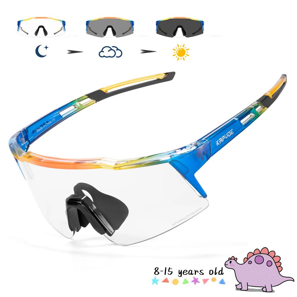 Kapvoe Girls Photochromic Sunglasses Child Sports Glasses for Skating Cycling Glasses Kids UV400 Boys Fashion Bike Goggles Cool