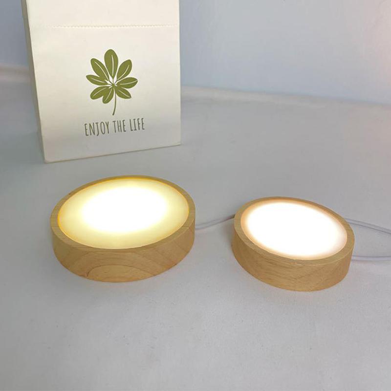 Round Wooden Led Night Light Base Display Stand For Crystals Glass Ball Decor