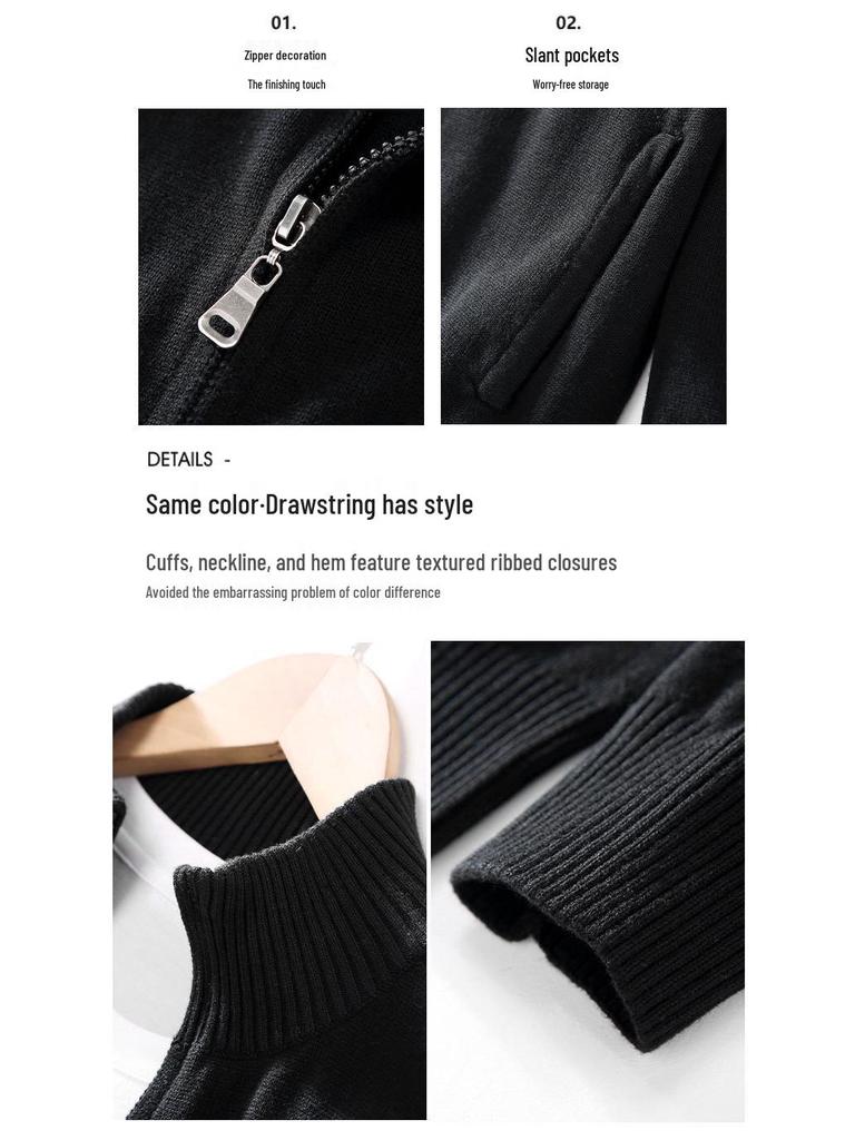 Men's 8503 High Neck Zipper Cotton Sweater - Slim Fit Winter Cardigan