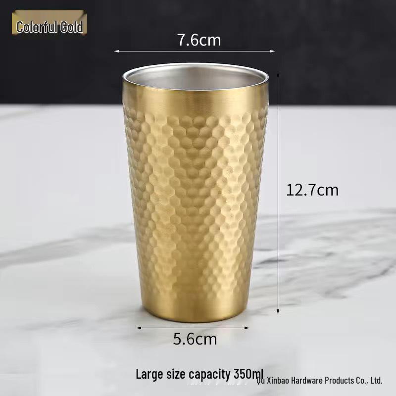 Golden Diamond Honeycomb 304 Stainless Steel Double-Layer Cup - Hammered Design, Anti-Scald. Perfect for Juice, Beer, and Tea.