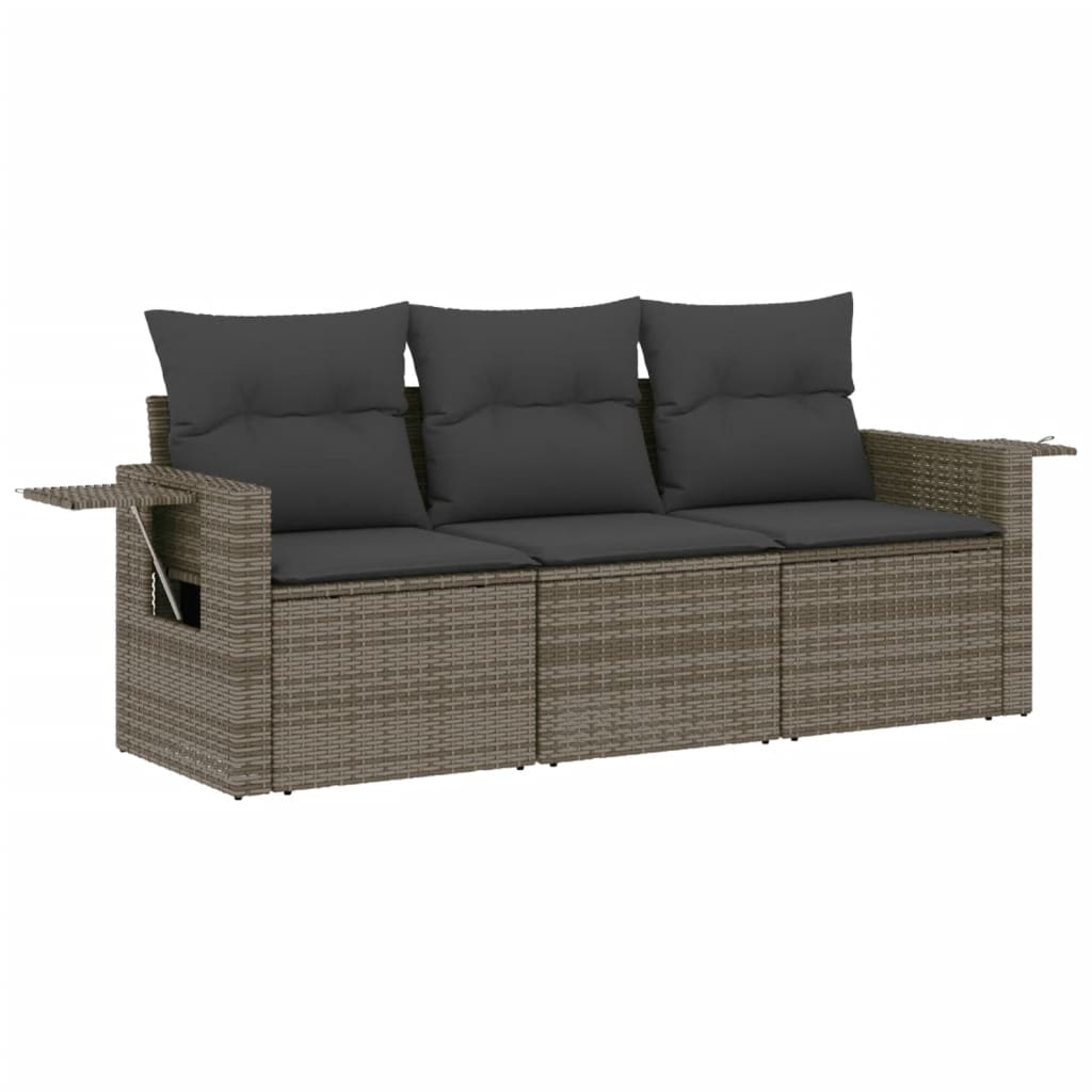 3 Piece Grey Outdoor Sofa Set with Cushions Poly Rattan
