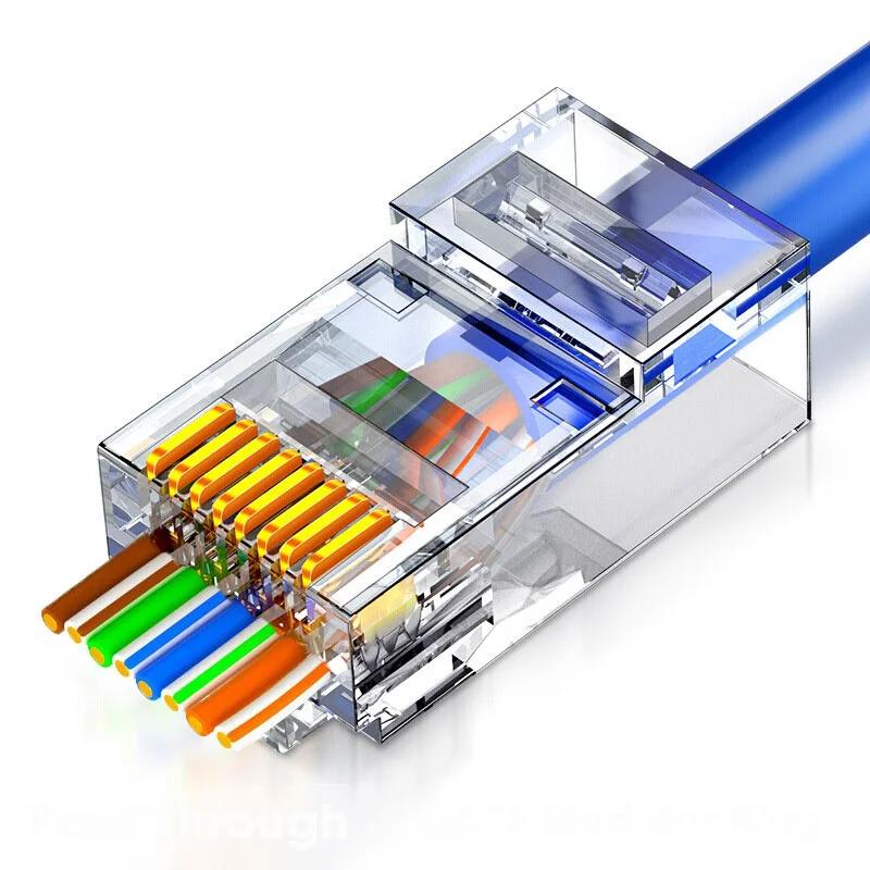 

50PCS RJ45 Connectors Through EZ to Crimp Modular Plug for Solid Stranded Network Cable 50PCS
