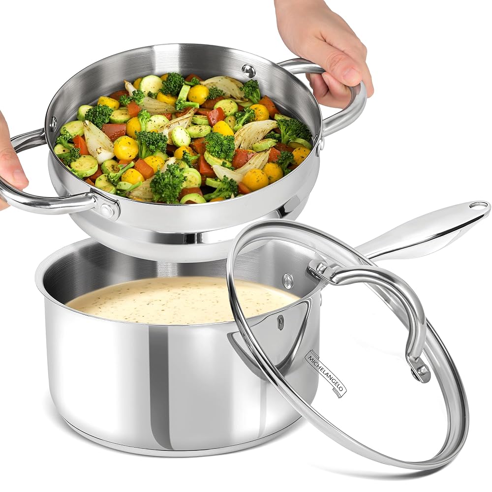 MICHELANGELO 3QT Stainless Steel Steaming and Cooking Dualpurpose Soup Pot Set Suitable for All Stoves Such As Induction Cookers