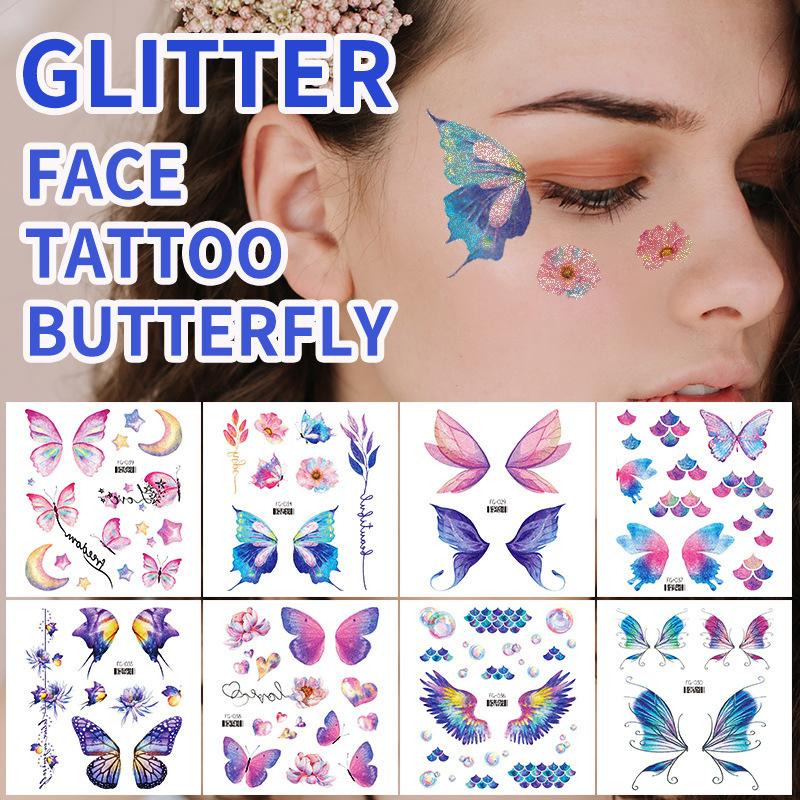 

Glitter Fairy Butterfly Wings Tattoo Sticker Temporary Waterproof Eyes Face Arm Body Art Fake Tattoos Women Makeup Products