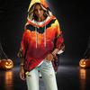 Women's Fashionable Three-Quarter-Sleeve Halloween-Printed Hooded Pullover