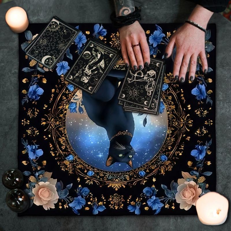 Cats Flower Pattern Tarots Card Tablecloth Altars Cloth Altars Cloth Divinations Card Table Cloth Tapestry Easy to Use