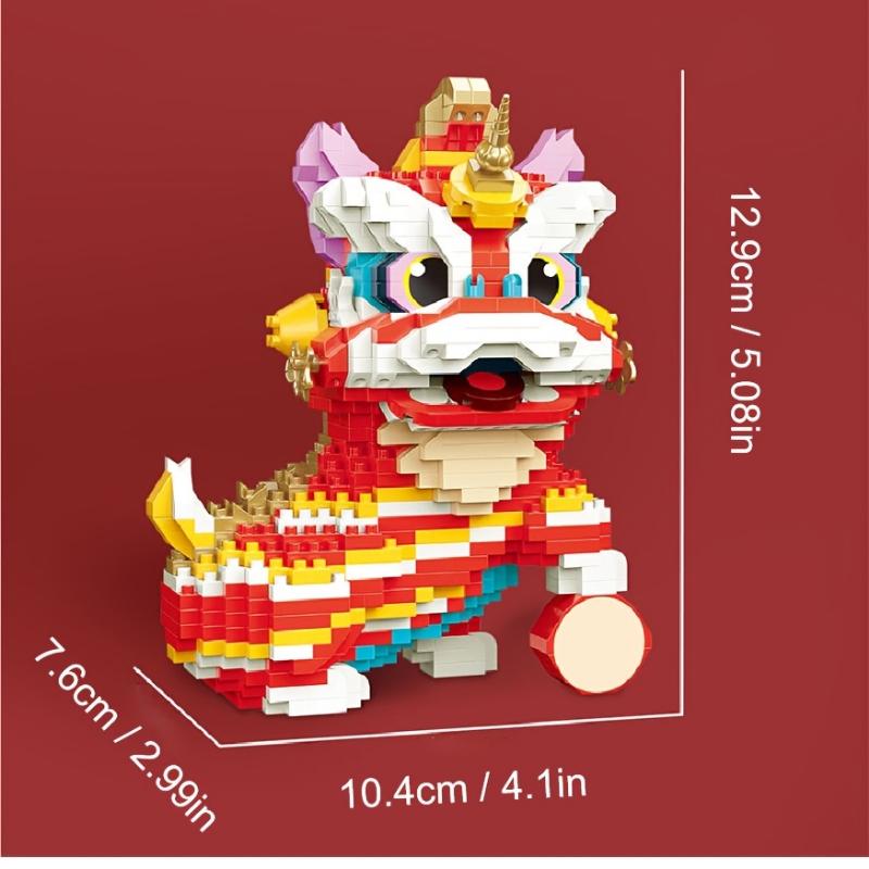 Creative Series Chinese Style Lion Dance Ornaments Toy, Creative Assembled Construction Blocks Small Particle Assembled Toys