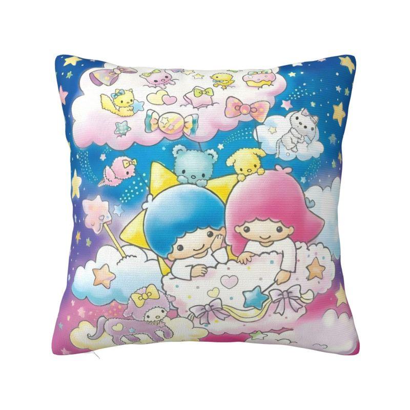 Sanrio Little Twin Stars Anime Cover 45x45cm Soft Lala Cartoon Kiki Cute Throw Pillow for Sofa Square Pillowcase Decoration