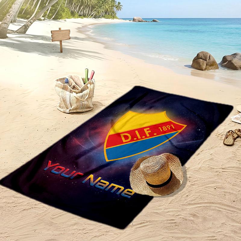 Djurgårdens IF Personalized Printed Beach Towel Soccer Logo Support Custom Name Text Absorbent Towel For Sport Travel Special Gift