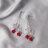 Korean Goddess Butterfly Tassel Clip-On Earrings with Red Pearls