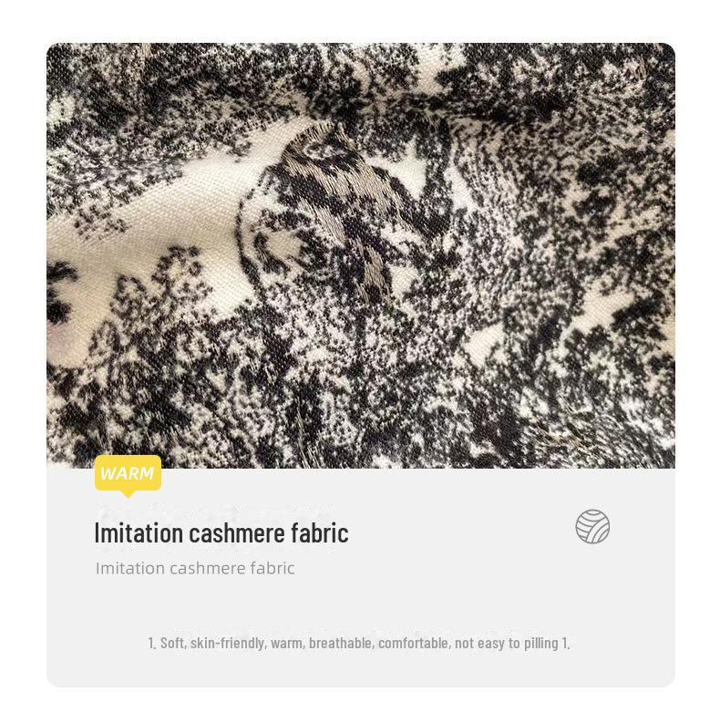 Luxury Imitation Cashmere Shawl: 140cm Square, Warm & Thick with Short Tassels