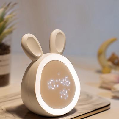 Cute Rabbit Alarm Clock Rechargeable Adjustable Brightness Led Luminous Digital Clock With Temperature Display