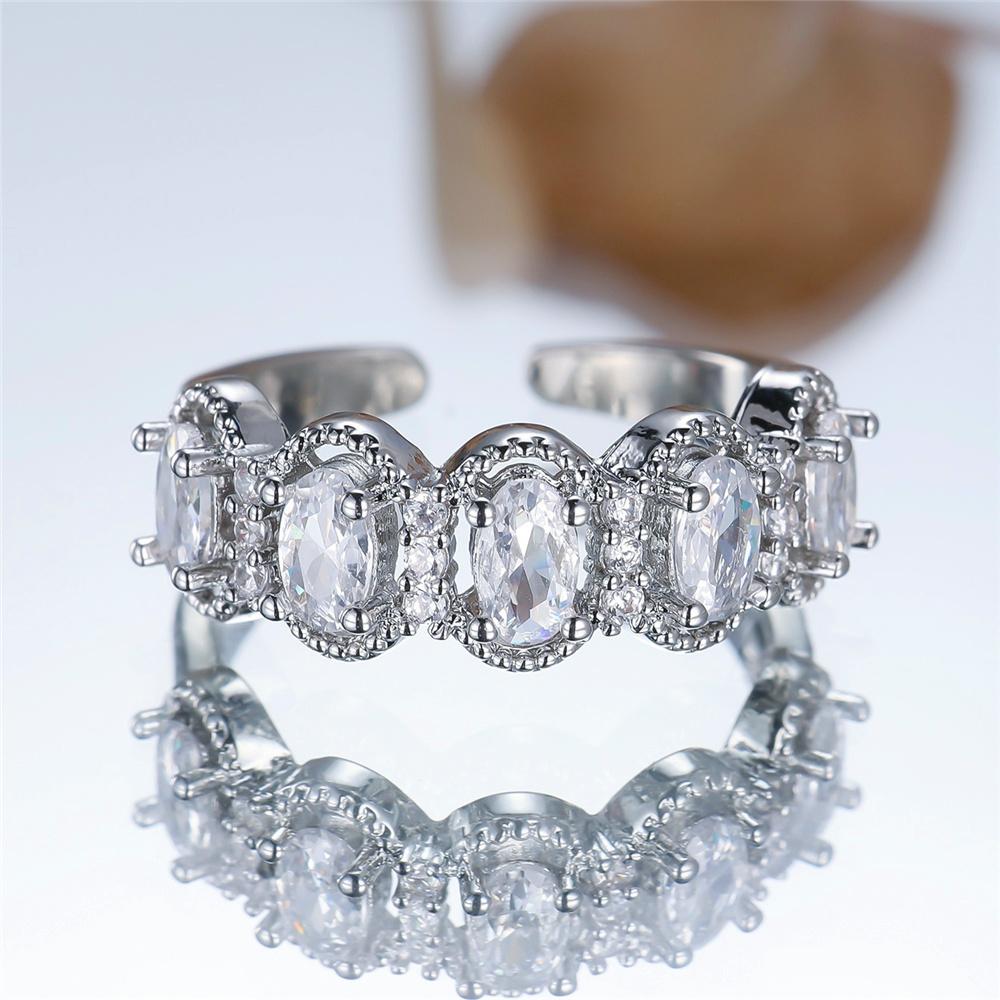 Cute Female Rainbow White Zircon Open Gold Color Wedding Rings Promise Adjustable Engagement Jewelry For Women