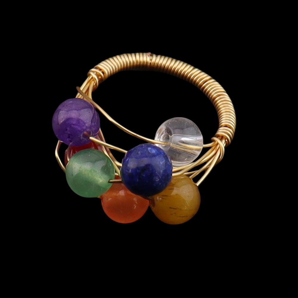 European Retro Natural Stone Crystal Agate Gypsophila Woven Ring