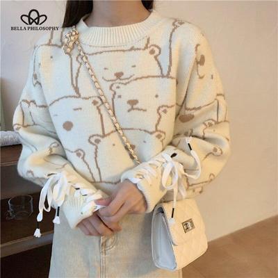 Harajuku Korea Funny Cartoon Long Sleeve Knit Sweater Women Autumn Sweet Loose Turtleneck Fashion Casual Women Sweater