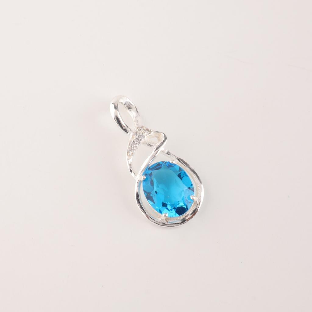 Rare Swiss Blue Topaz Gemstone 925 Sterling Silver Jewelry Zircon Pendant 1.22" CZP-13-2