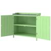 Wood Garden Storage Cabinet, Outdoor Tool Shed, Potting Bench Table with galvanised Top and Two Shelves for garden Tools or Pool Accessories, Green