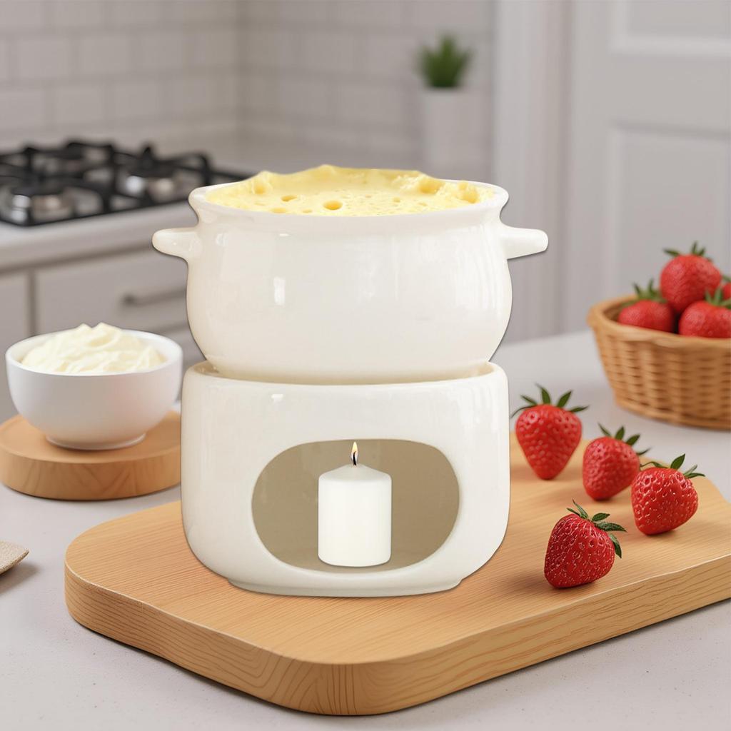 Chocolate Fondue Cup Non-Stick Ceramic Warmer Pot Melting Chocolate Cup With Forks For Cheese Marshmallow Dipping Dessert