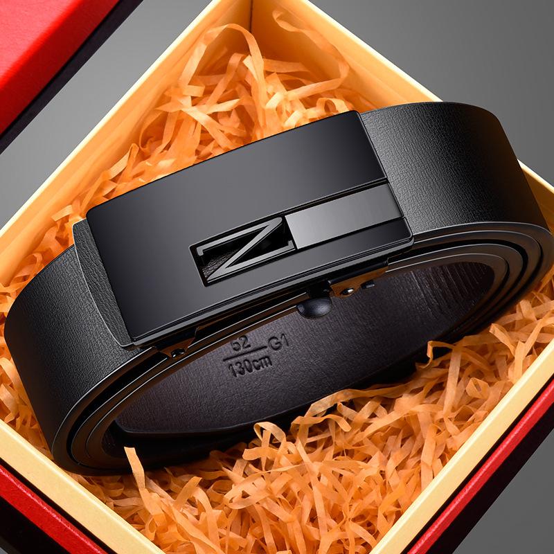 Men's Belt Inside The Toothless Automatic Buckle Belt for Men's Fashionable and Versatile Business Trousers