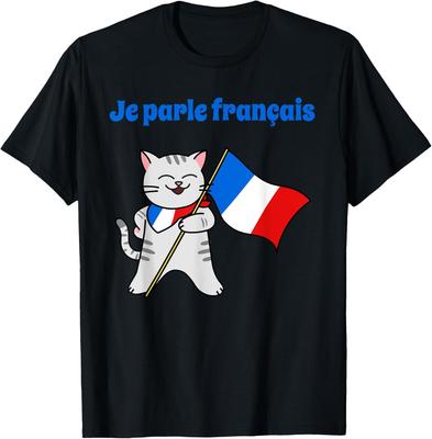 Je Parle Francais I Speak French Cat France Flag T-Shirt