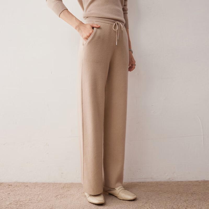 Women's High-Waist Loose Wool-Cashmere Blend Wide-Leg Pants