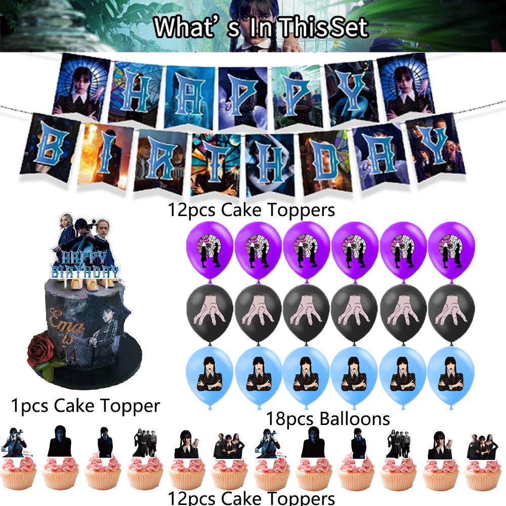 1 x Happy Birthday Banner Mit Kuchen Dekoration Cupcake Toppers Latex Ballons