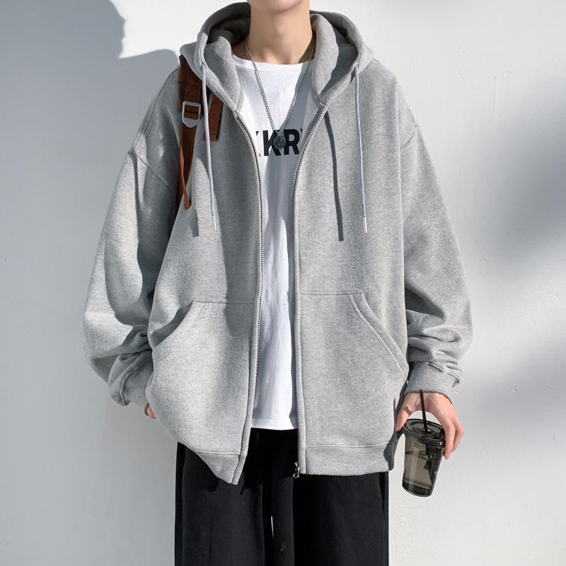 Solid-color Sweatshirt Jacket Men's Simple and Trendy Jacket Women's Spring and Autumn Hooded Jacket Loose and Casual Cardigan Top