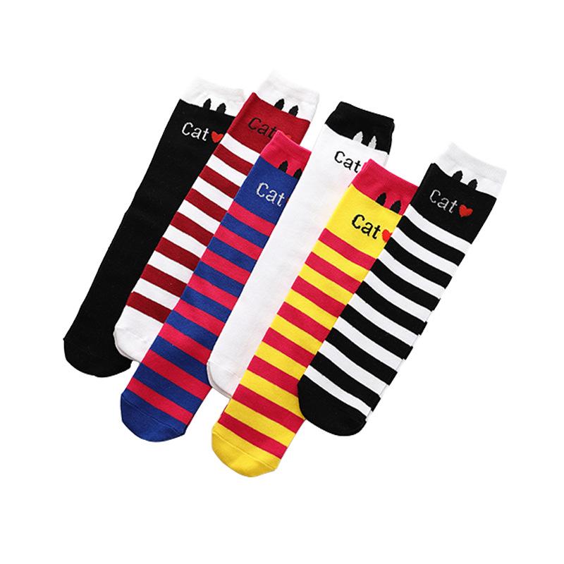 Girls' Cute Cartoon Cotton Knee-High Socks - Japanese Style for Spring & Autumn