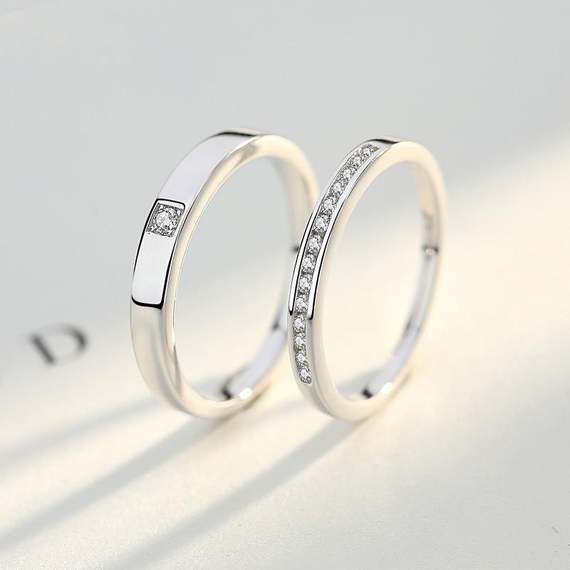 Couples Ring Set Sterling Adjustable Minimalist Geometric Design Engagement Anniversary Gift