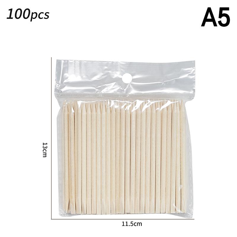 100Pcs Orange Wood Cuticle Sticks Set Double Headed Forks Nail Manicure Tools 5 Sizes Cuticle Pusher Remove Tool