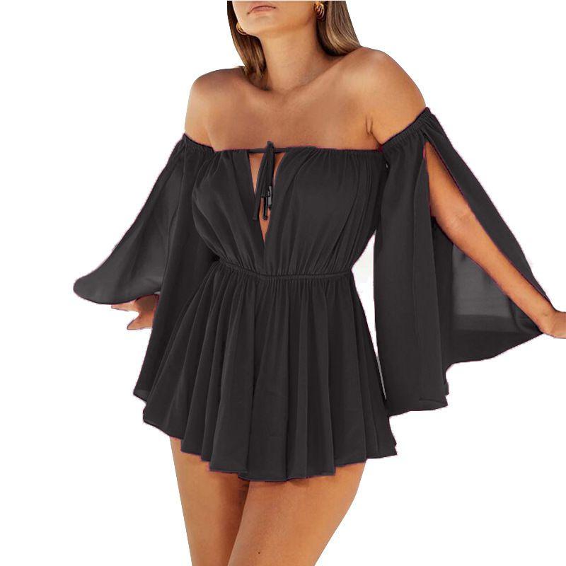 Elegant Chiffon Summer Open Sleeves Word Shoulder Straps Tube Top High Waist Dress