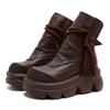 Handmade Mid-calf Boots Platform Women Genuine Leather Short Boots Round Toe Height Increasing Thick Sole Ladies Shoes